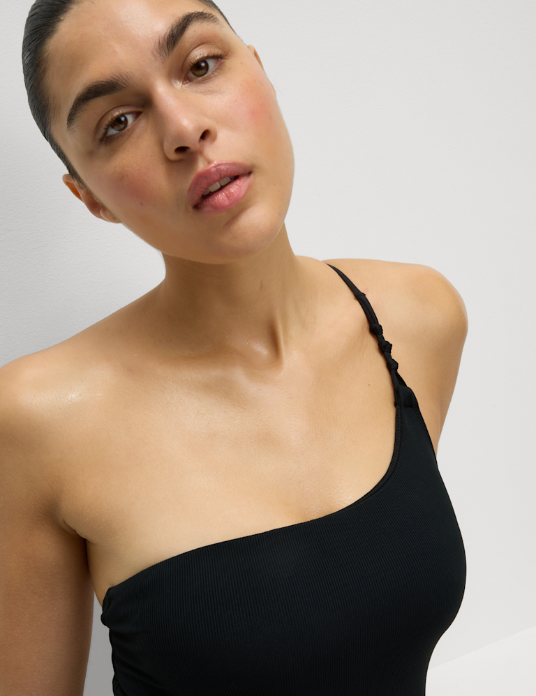 Textured One Shoulder Padded Swimsuit