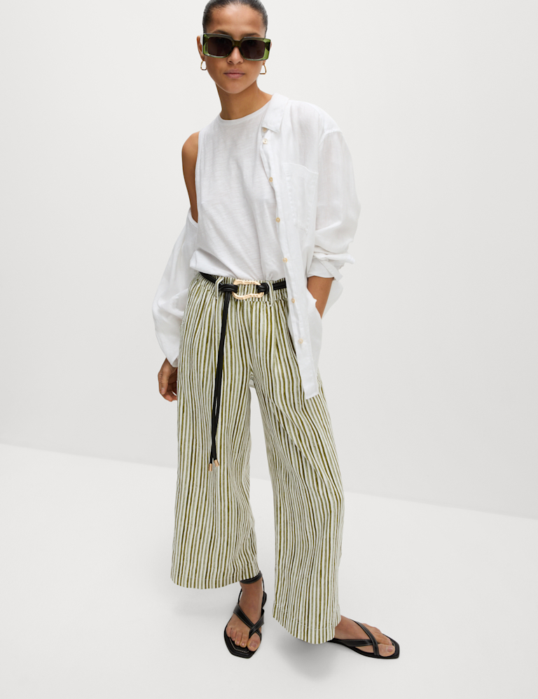 Linen Rich Wide Leg Cropped Trousers Linen Rich Wide Leg Cropped Trousers