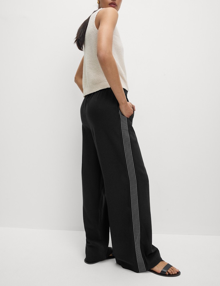 Woven Side Stripe Wide Leg Trousers