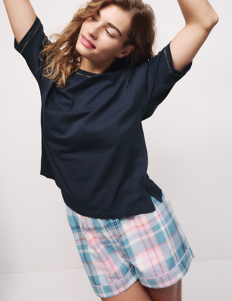 Pure Cotton Checked Shortie Set