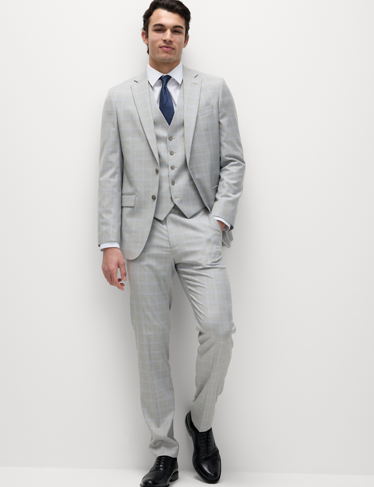 Tailored Fit Check Stretch Suit Trousers