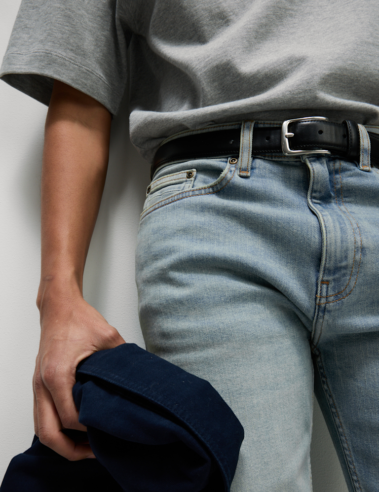 Straight Fit Vintage Wash Stretch Jeans