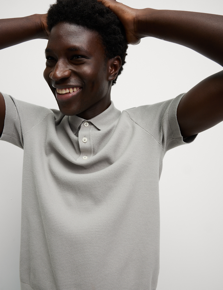 Cotton Rich Textured Knitted Polo Shirt