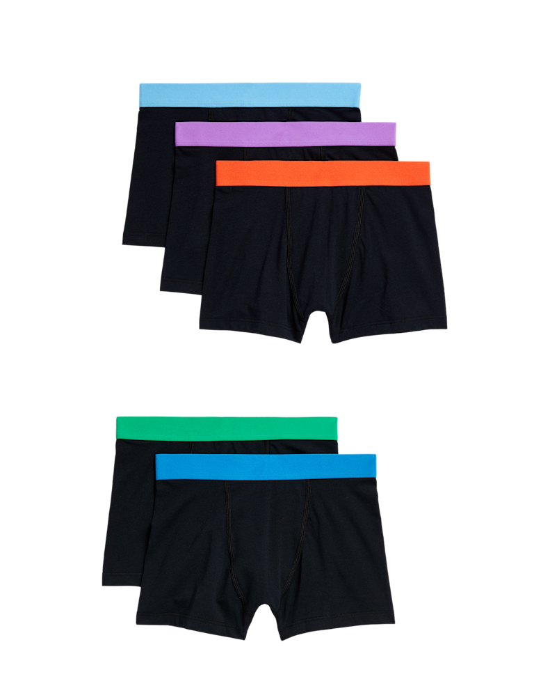 5pk Cotton with Stretch Coloured Waistband Trunks (5-16 Yrs)