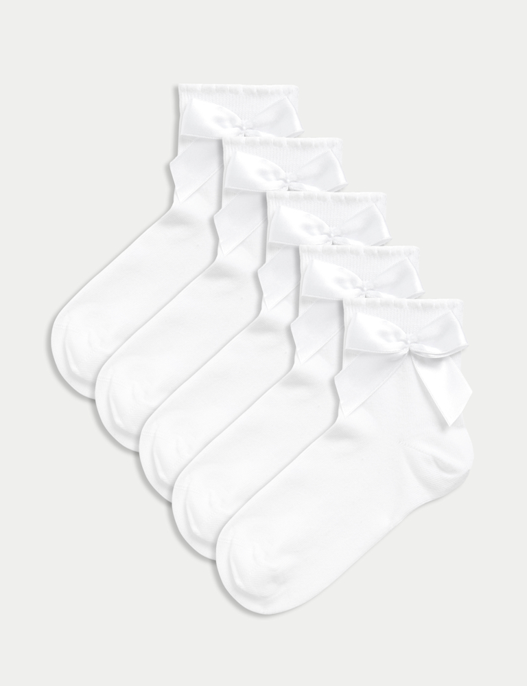 5pk Cotton Rich Ankle Bow Socks (6 Small-7 Large)