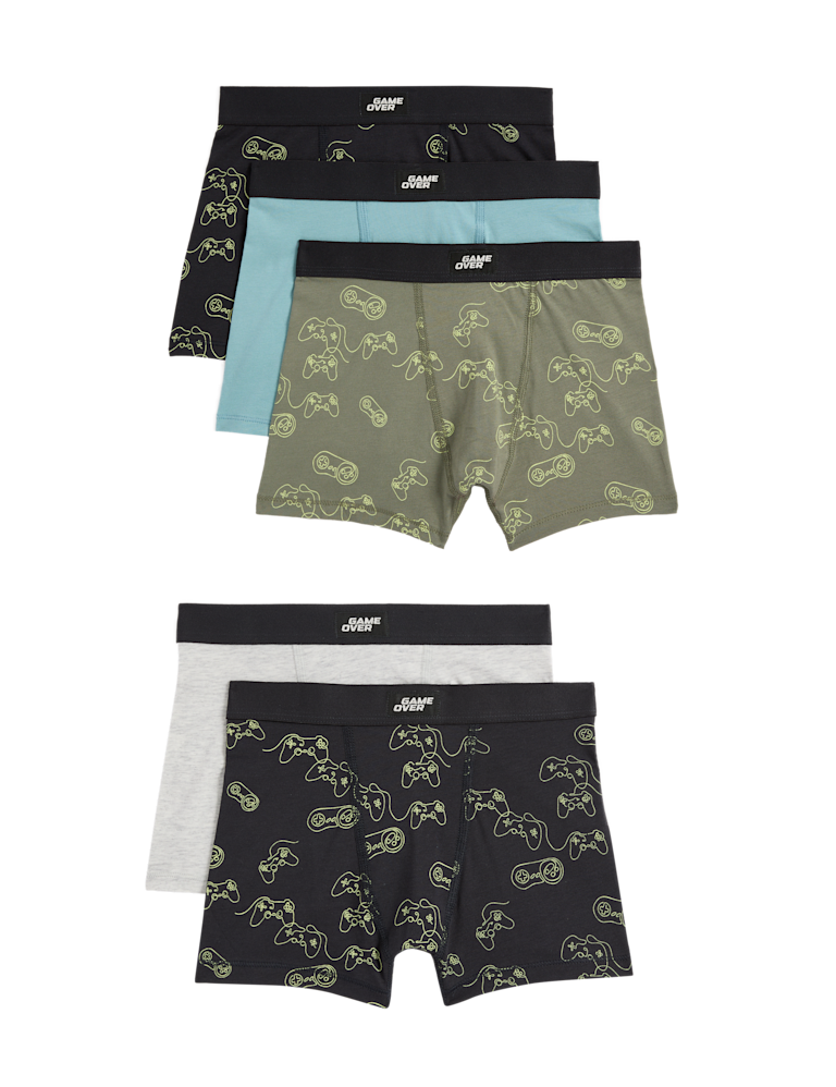5pk Cotton with Stretch Gamer Trunks (5-16 Yrs)