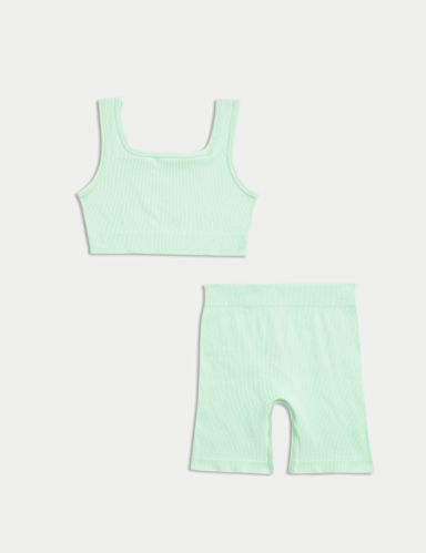 2pc Ribbed Crop Top and Shorts Outfit (6-16 Yrs)