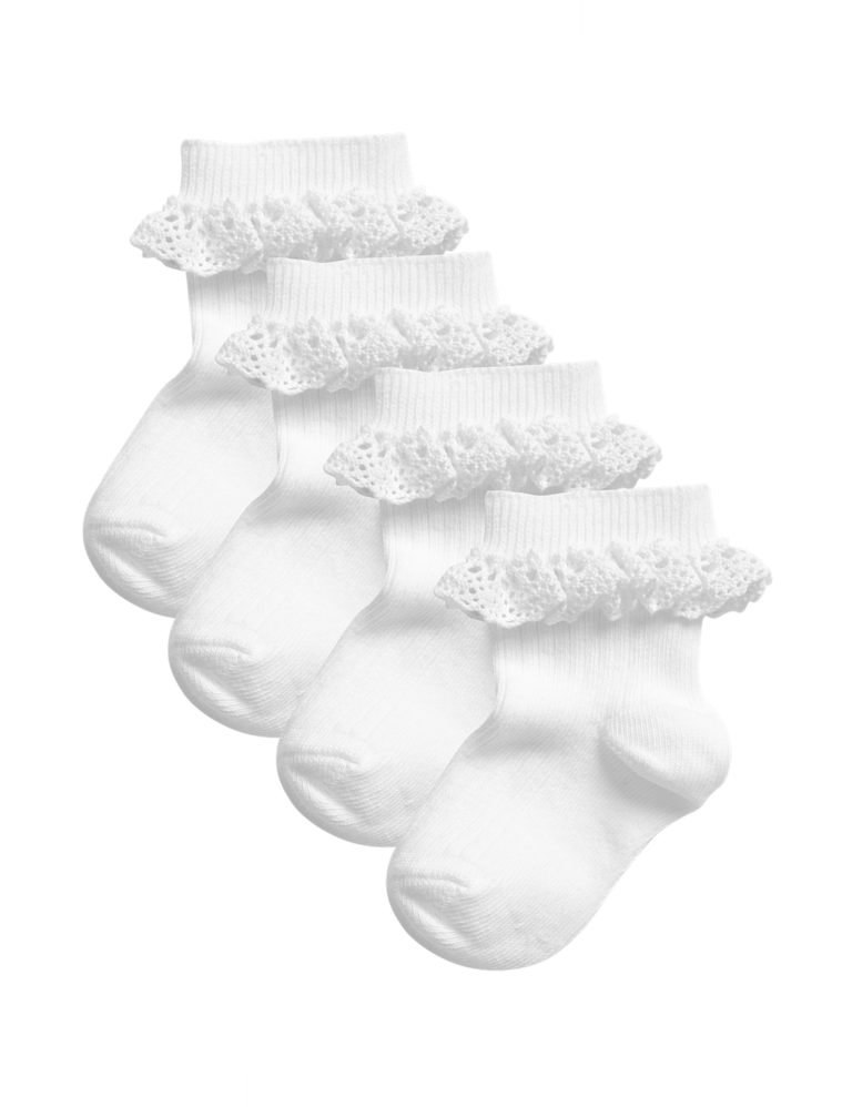 4pk Cotton Rich Ribbed Frill Baby Socks