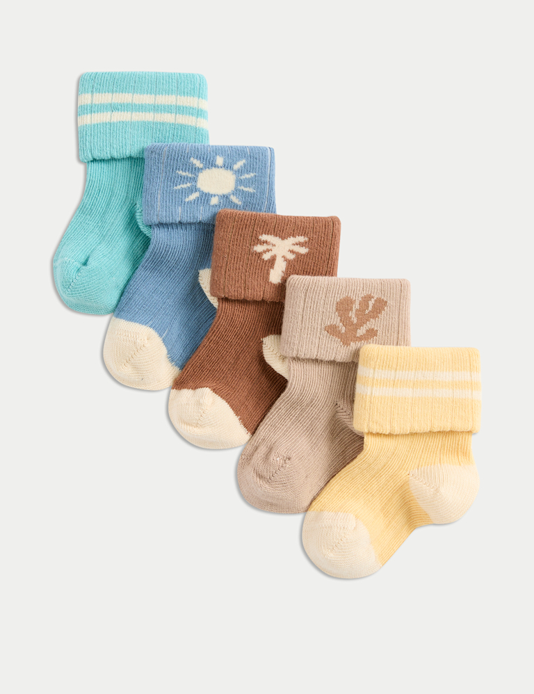 5pk Cotton Rich Calm Surf Socks (0-3 Yrs)