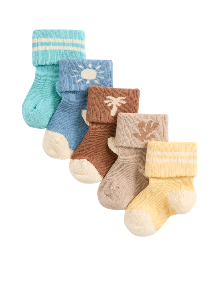 5pk Cotton Rich Calm Surf Socks (0-3 Yrs)