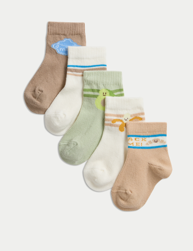5pk Cotton Rich Breakfast Baby Socks (0-3 Yrs)