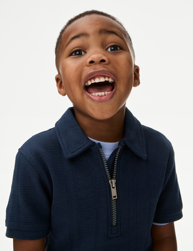 Pure Cotton Ribbed Zip Jersey Polo Shirt (2-8 Yrs) Pure Cotton Ribbed Zip Jersey Polo Shirt (2-8 Yrs)