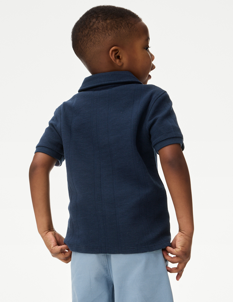 Pure Cotton Ribbed Zip Jersey Polo Shirt (2-8 Yrs)