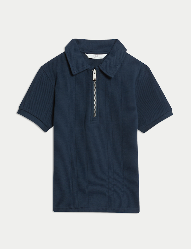 Pure Cotton Ribbed Zip Jersey Polo Shirt (2-8 Yrs)
