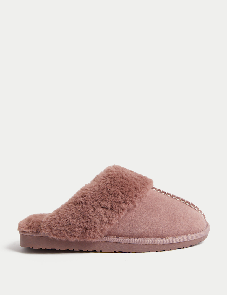Suede Faux Fur Cuff Mule Slippers