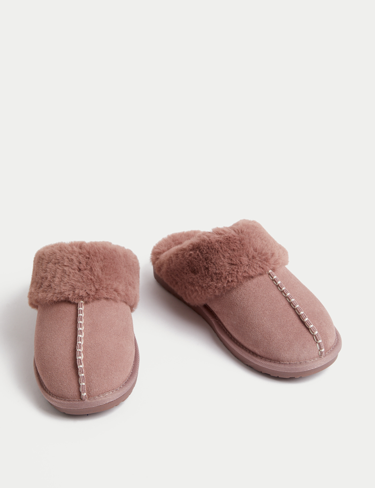 Suede Faux Fur Cuff Mule Slippers