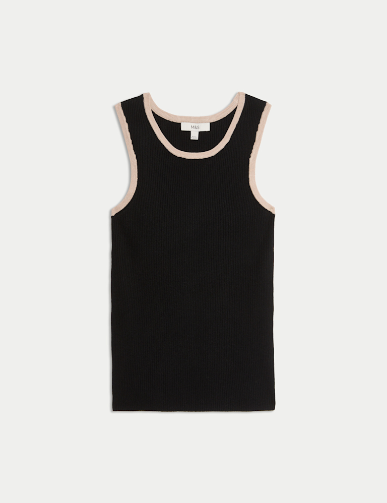 Ribbed Fitted Tipped Detail Vest