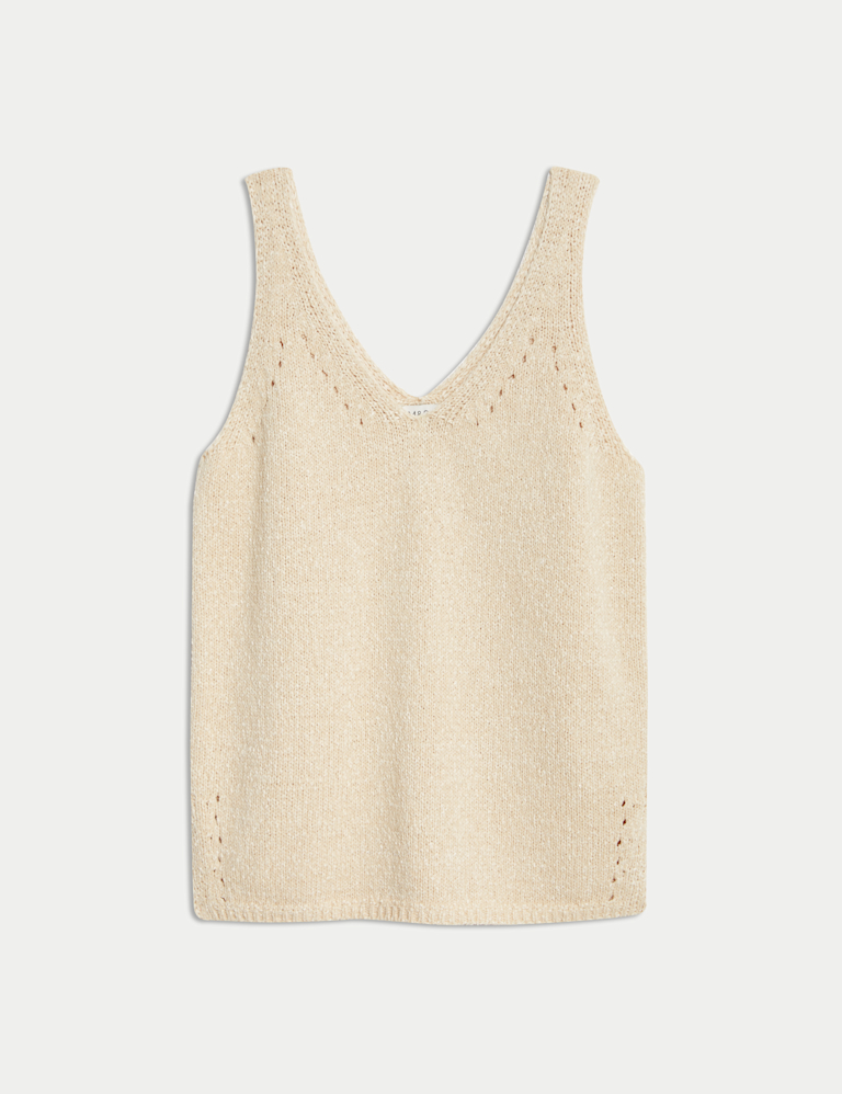 Cotton Blend Textured V-Neck Knitted Vest