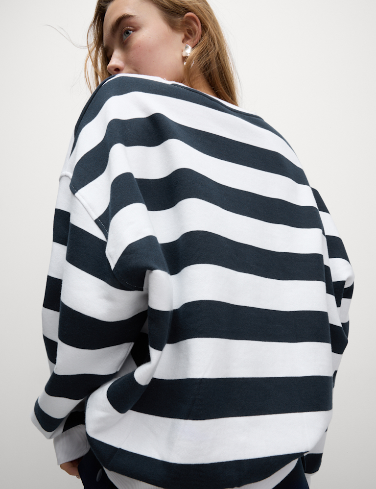 Pure Cotton Striped Crew Neck Sweatshirt Pure Cotton Striped Crew Neck Sweatshirt