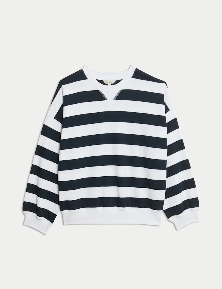 Pure Cotton Striped Crew Neck Sweatshirt