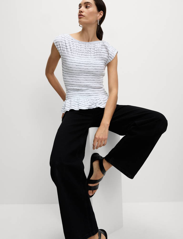 Pure Cotton Printed Shirred Top