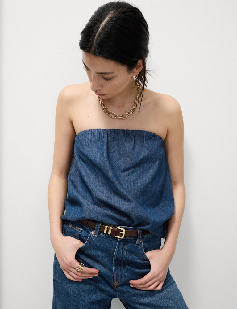Pure Cotton Denim Bandeau Top