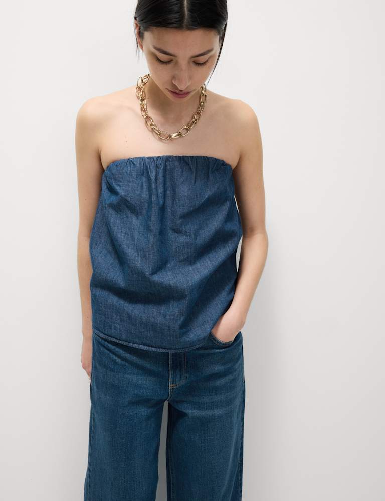 Pure Cotton Denim Bandeau Top