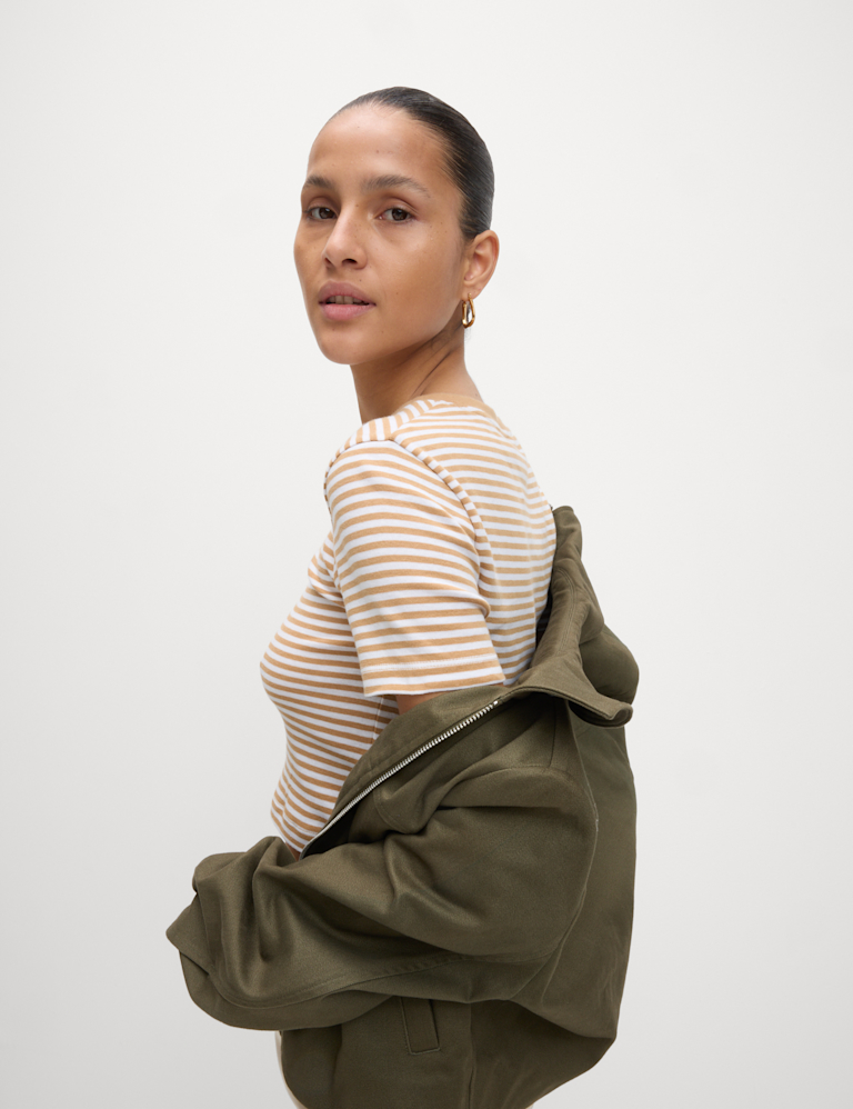 Pure Cotton Striped Crop T-Shirt