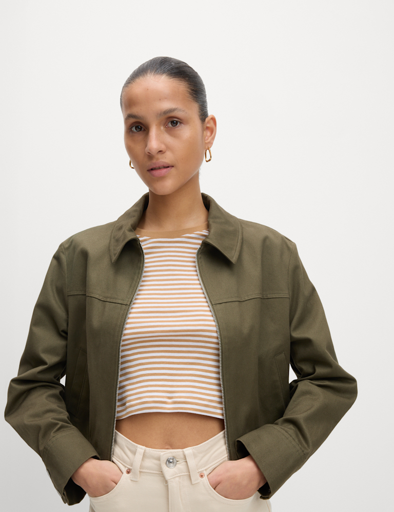 Pure Cotton Striped Crop T-Shirt