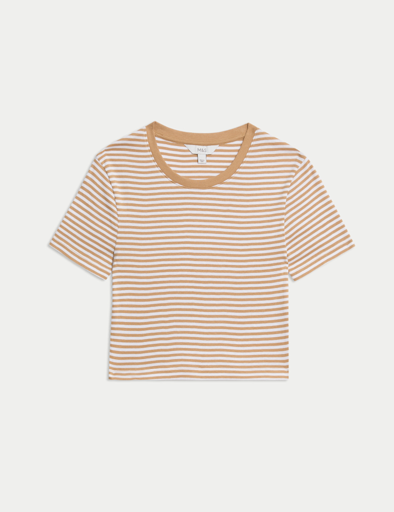 Pure Cotton Striped Crop T-Shirt