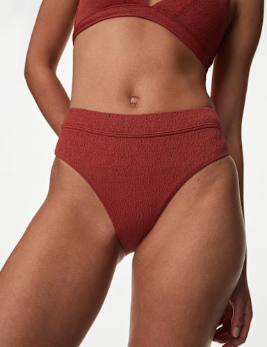 Textured High Waisted High Leg Bikini Bottoms