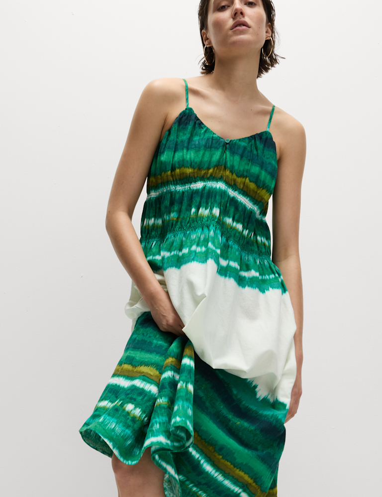 Linen Rich Strappy V Neck Swing Dress