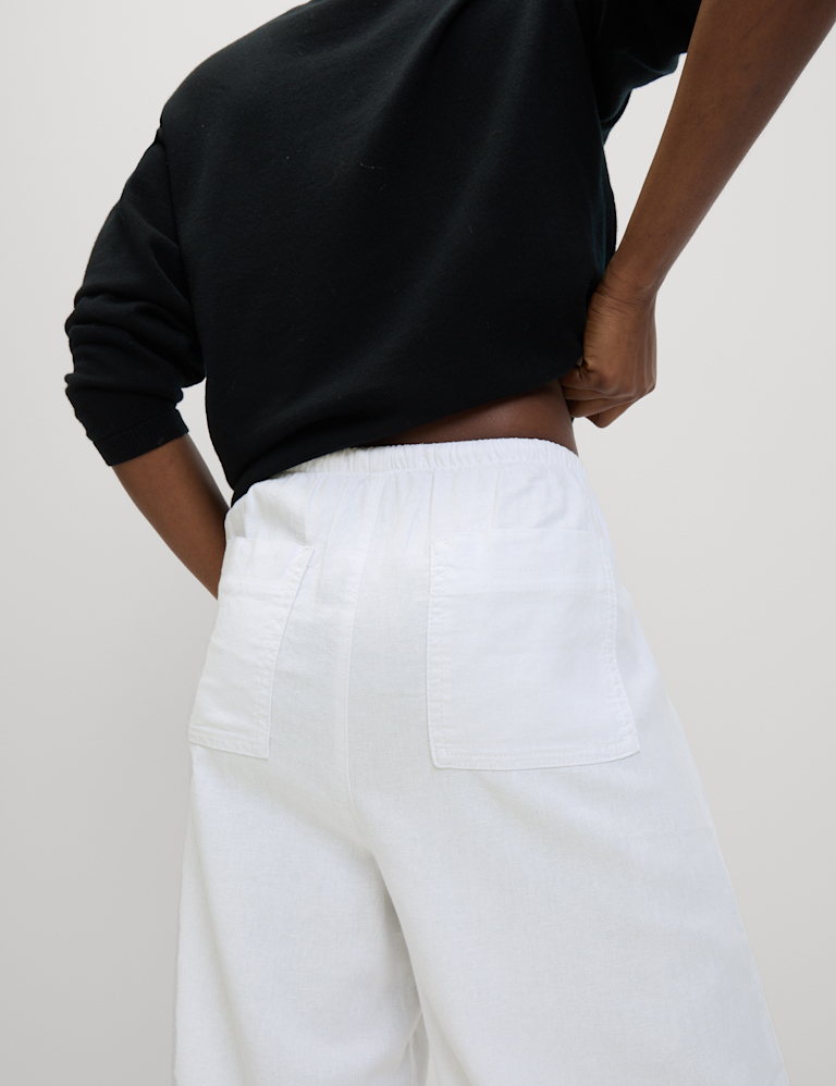 Linen Blend Wide Leg Trousers