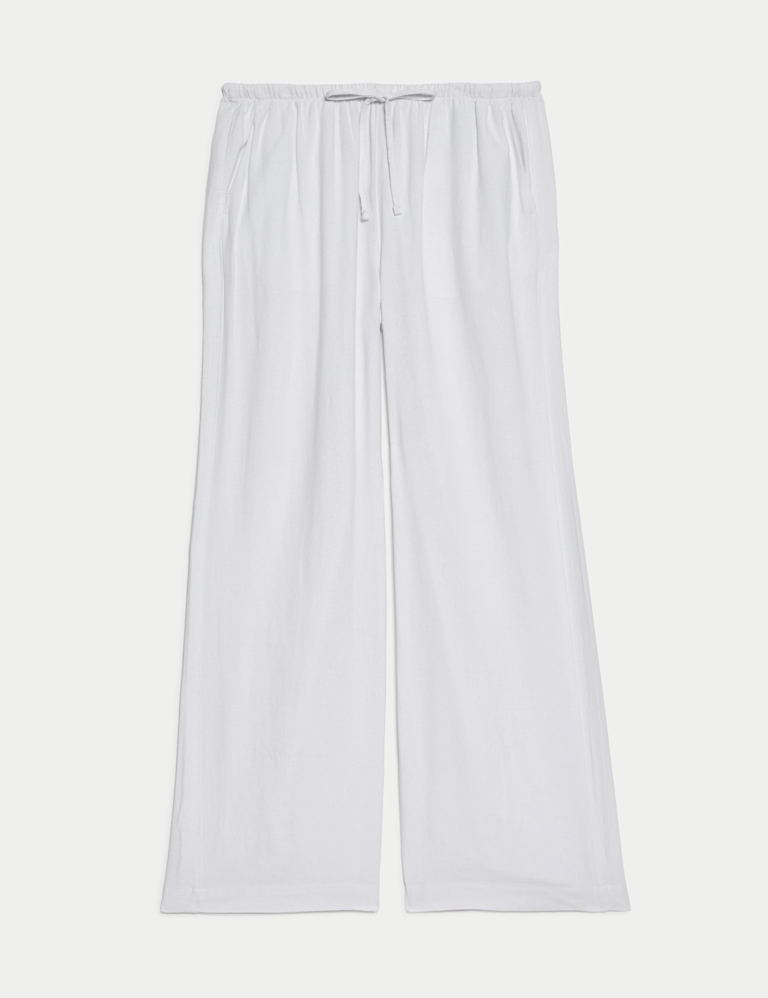 Linen Blend Wide Leg Trousers