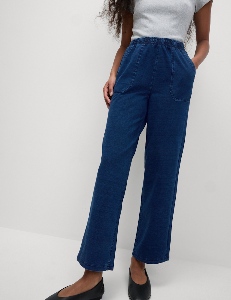 Denim Jersey Straight Leg Trousers