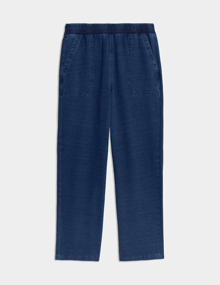 Denim Jersey Straight Leg Trousers