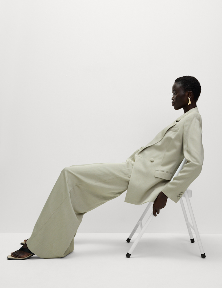 Linen Blend Single Breasted Cinched Waist Longline Blazer