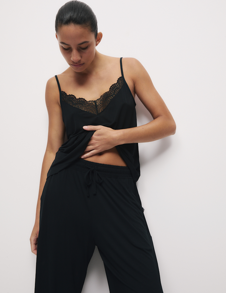 Lace Detail Wide Leg Pyjama Bottoms