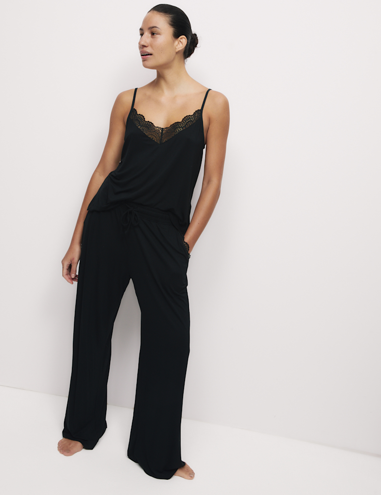 Lace Detail Wide Leg Pyjama Bottoms