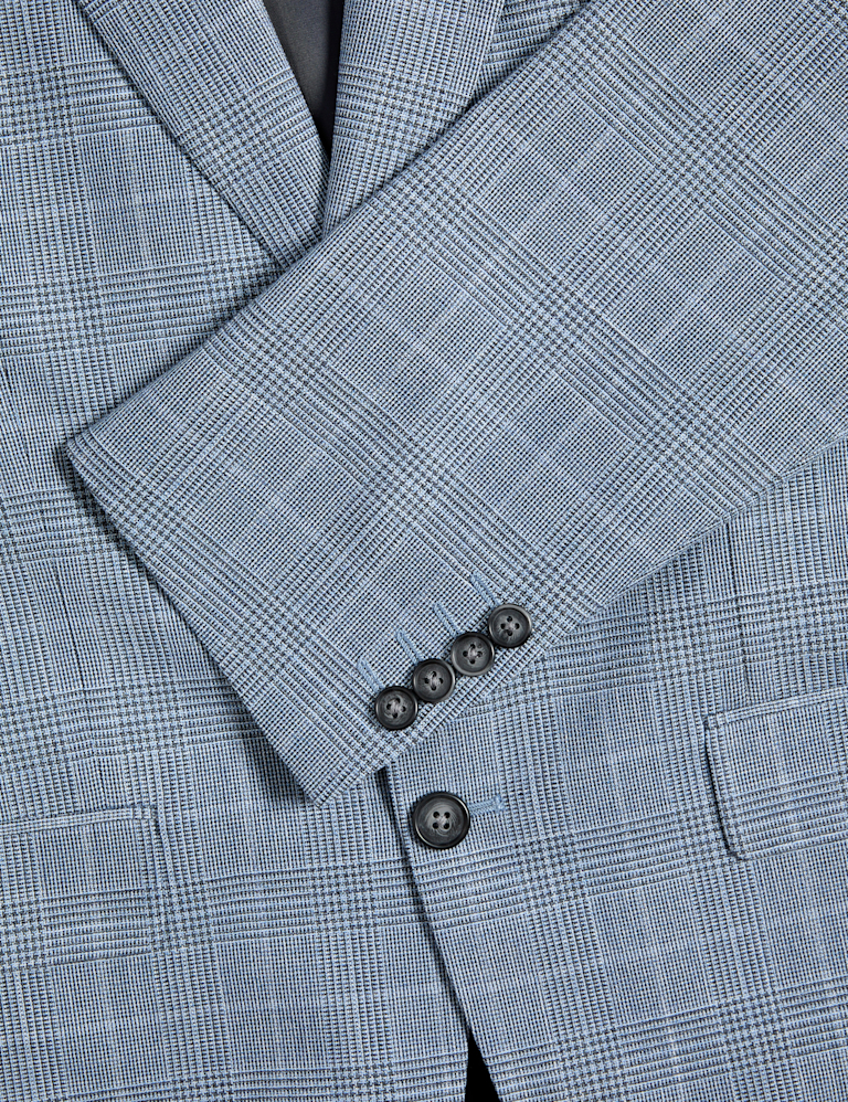 Regular Fit Linen Look Check Suit Jacket