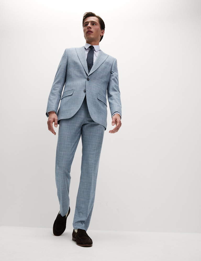 Regular Fit Linen Look Check Suit Jacket