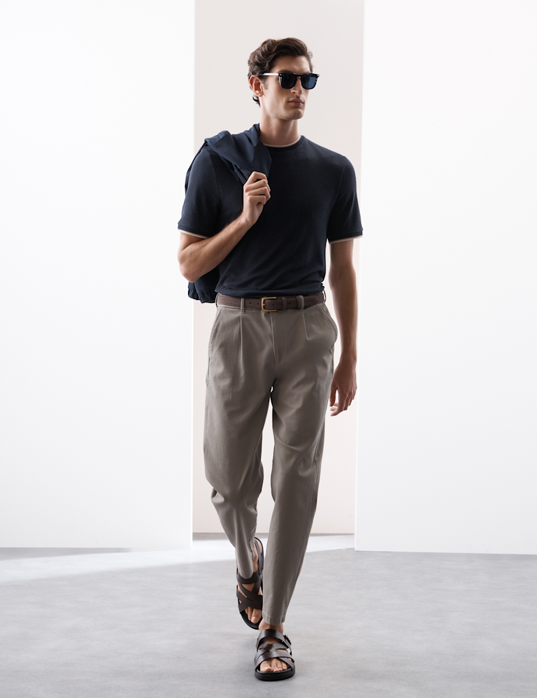 Linen Blend Crew Neck T-Shirt