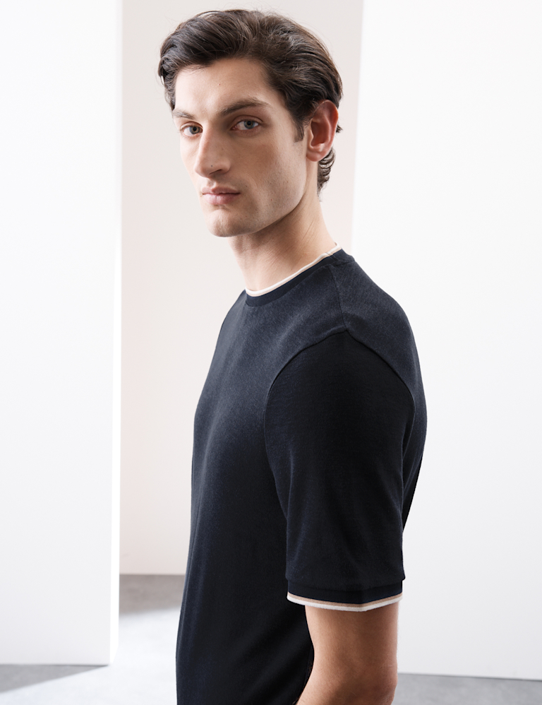 Linen Blend Crew Neck T-Shirt