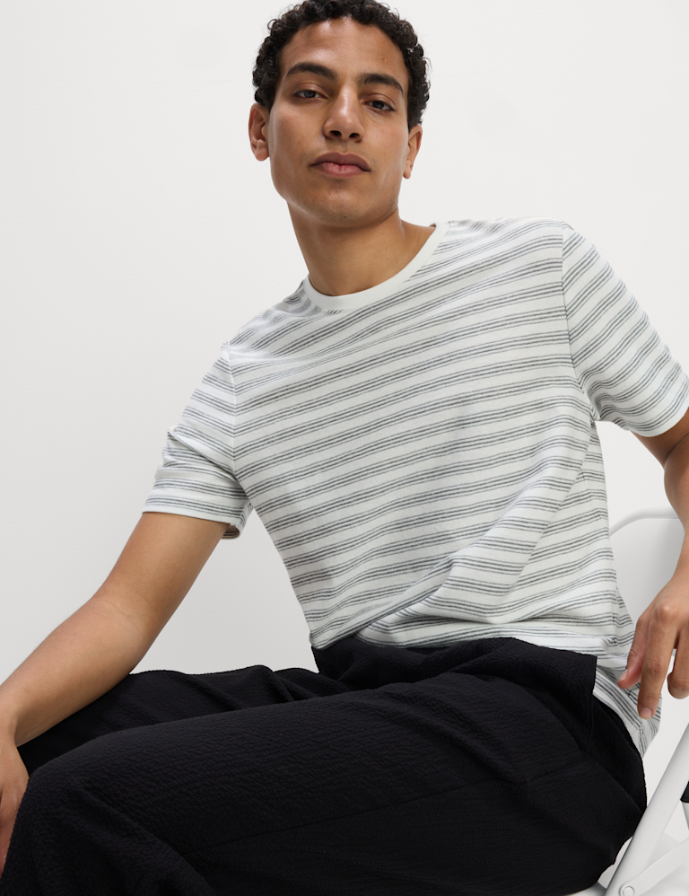 Cotton Linen Blend Striped T-Shirt