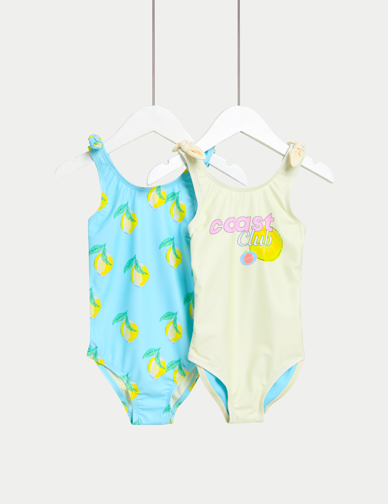 2pk Lemon Print Swimsuits (2-8 Yrs)