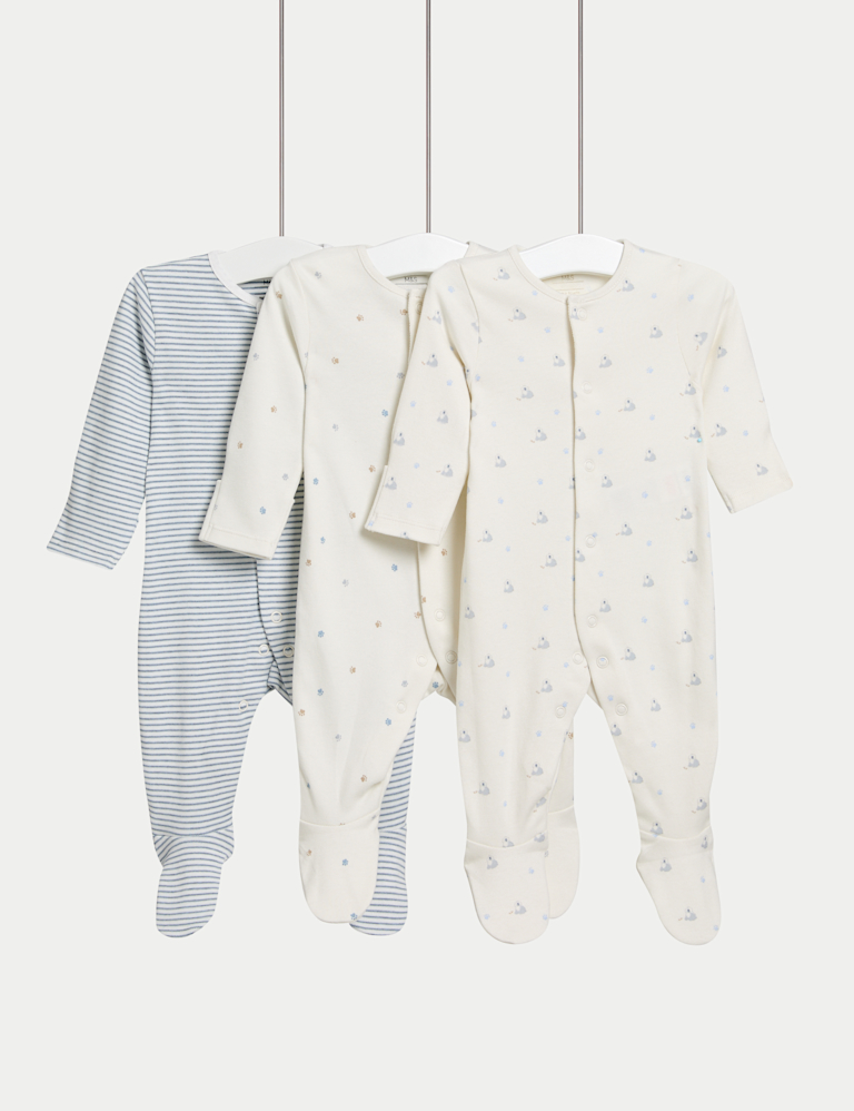 3pk Pure Cotton Dog Popper Footed Sleepsuits (0-3 Yrs)