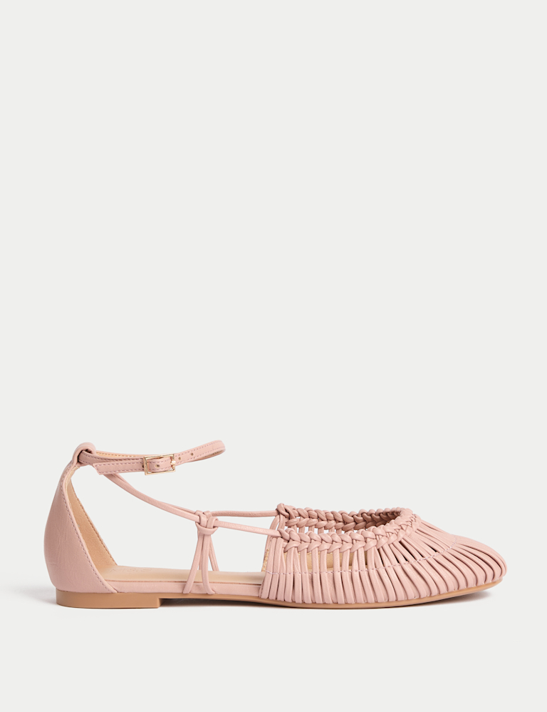 Woven Strappy Flat Ballet Pumps