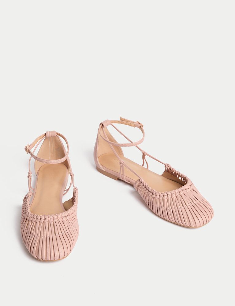 Woven Strappy Flat Ballet Pumps