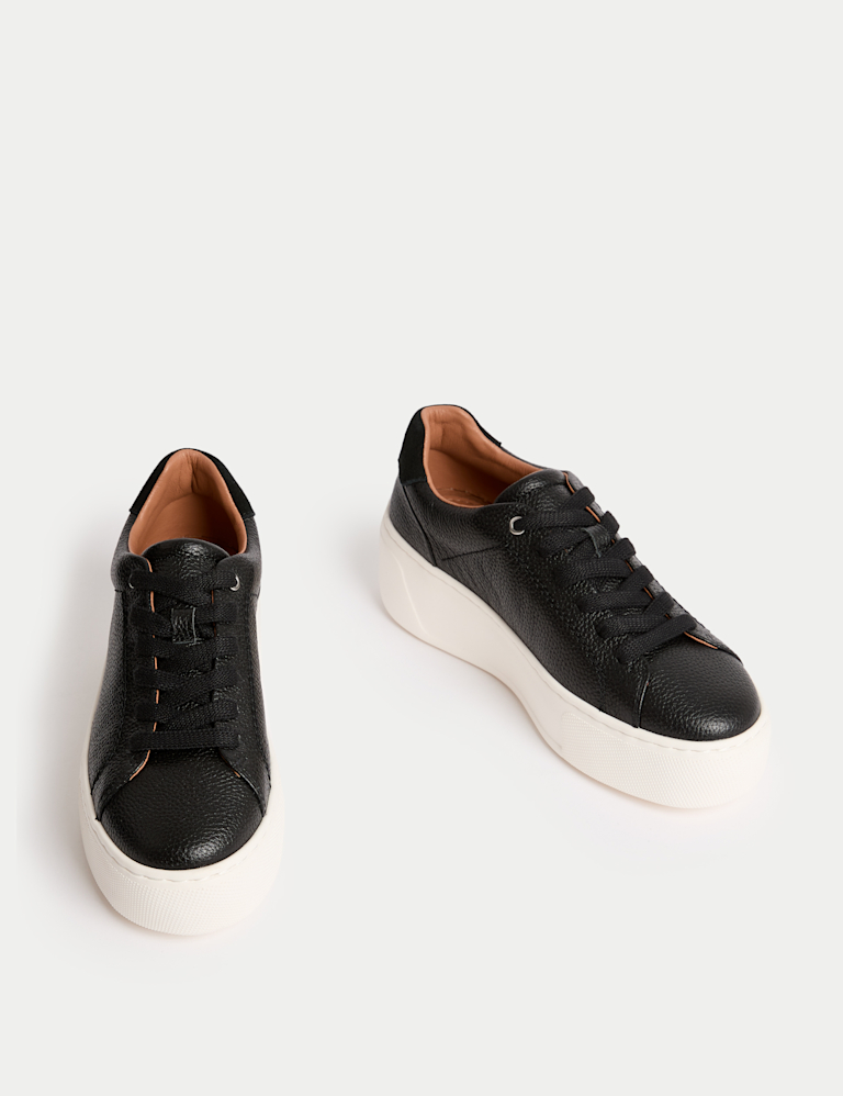 Leather Lace Up Platform Trainers with Freshfeet™