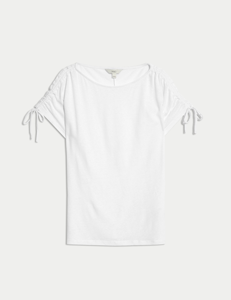 Linen Blend Ruched T-Shirt